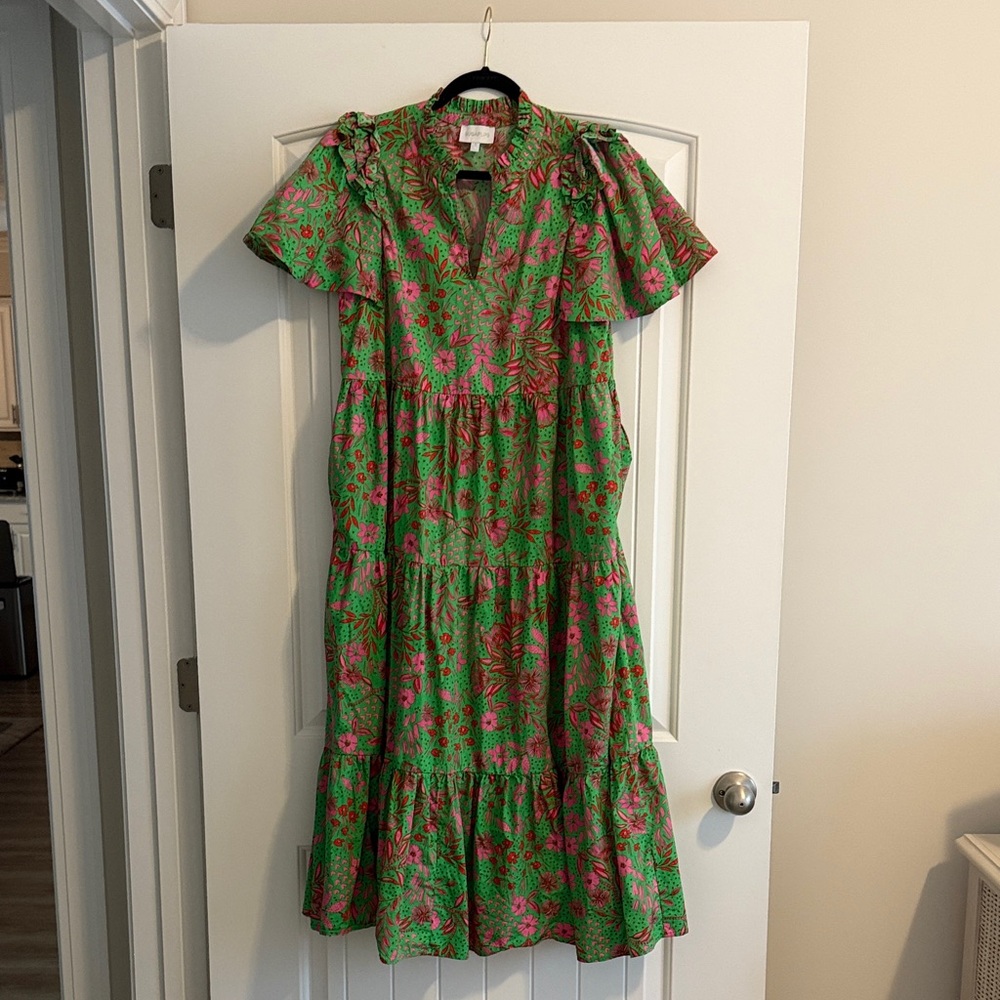 Sugarlips Green and Pink Floral Midi Dress